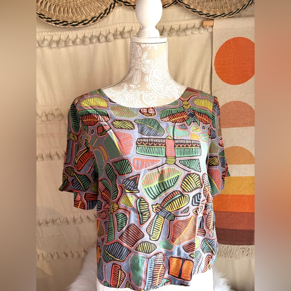 Kate Spade SATURDAY Multicolor Geometric Short Sleeve Top